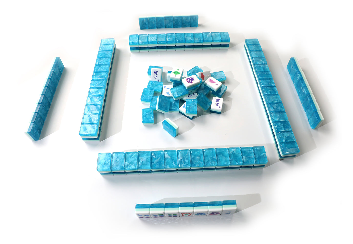 Premium Aqua Blue Marble American Mahjong Set, 160 Tiles 32mm Original Custom US Mahjong Tiles, Complete Western Mahjong Game Set for Home Party