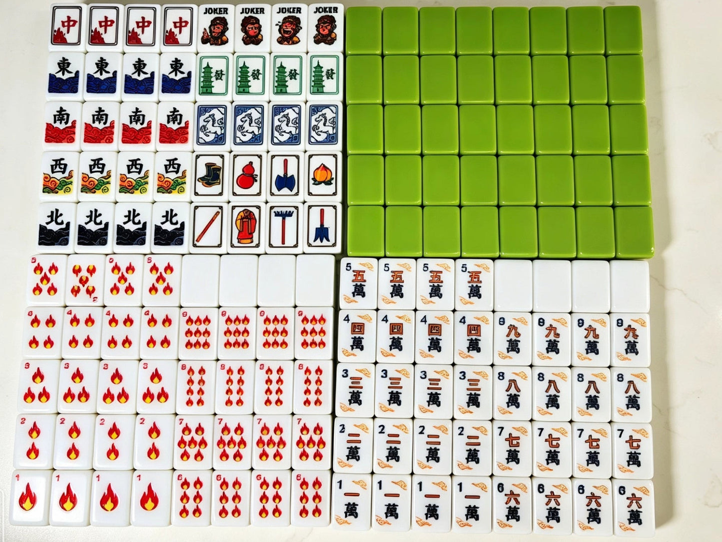 Collector’s Original Journey to the West American Mahjong Set 32mm 4-Layer Apple Green Tiles, Monkey King Wukong Custom Design Mahjong Gift for Mahjong Lovers
