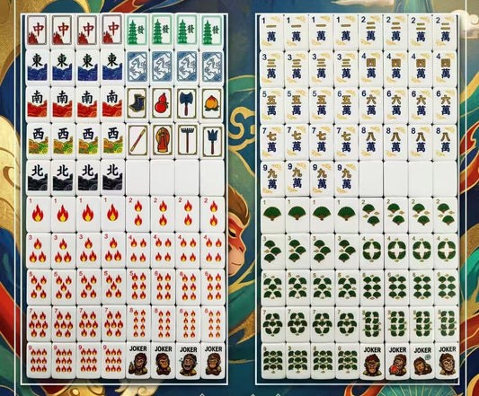 Collector’s Original Journey to the West American Mahjong Set 32mm 4-Layer Apple Green Tiles, Monkey King Wukong Custom Design Mahjong Gift for Mahjong Lovers