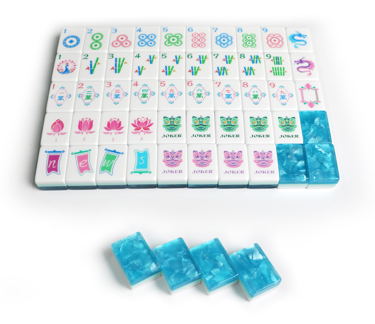 Original Design Ice Blue Tri-Layer Resin American Mahjong Set, 160 Pcs 32mm Mah Jong Tiles for Family Game Night