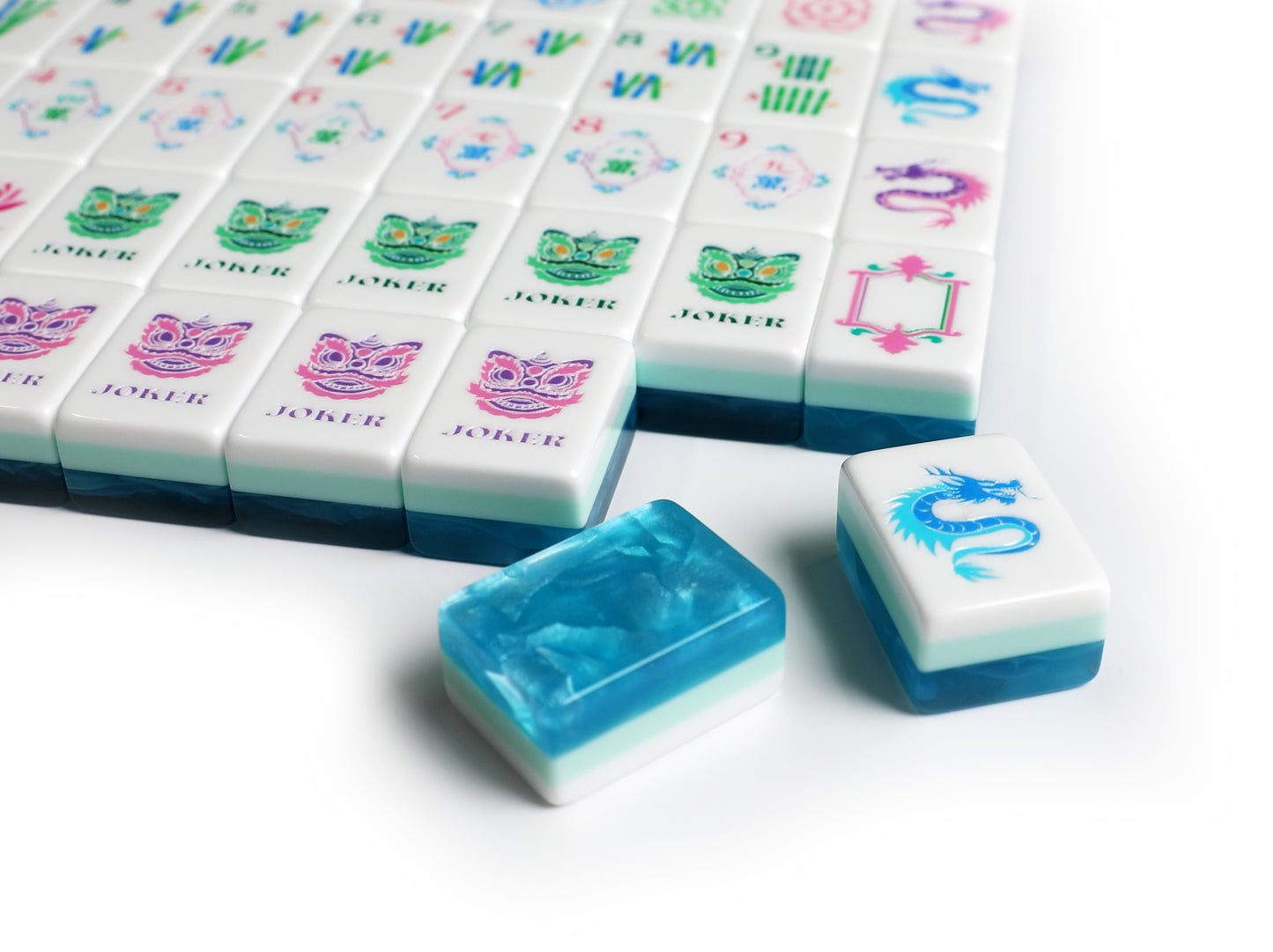 Original Design Ice Blue Tri-Layer Resin American Mahjong Set, 160 Pcs 32mm Mah Jong Tiles for Family Game Night