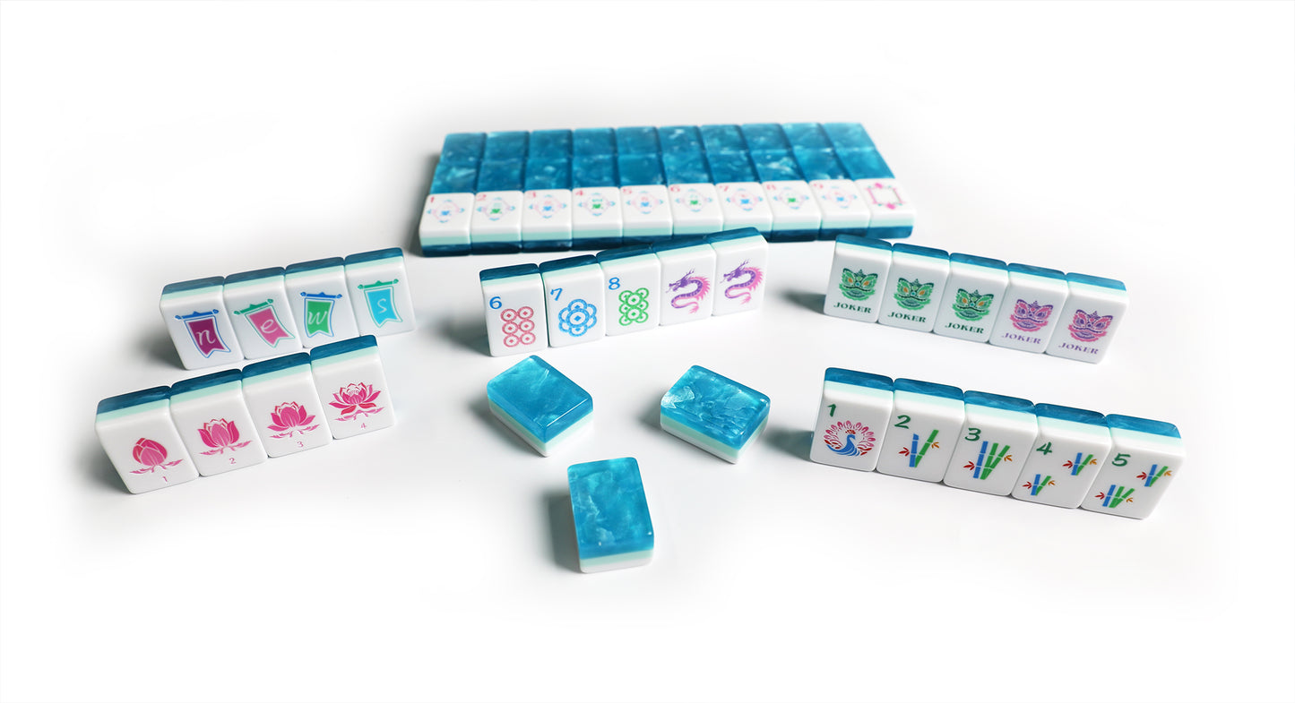 Original Design Ice Blue Tri-Layer Resin American Mahjong Set, 160 Pcs 32mm Mah Jong Tiles for Family Game Night