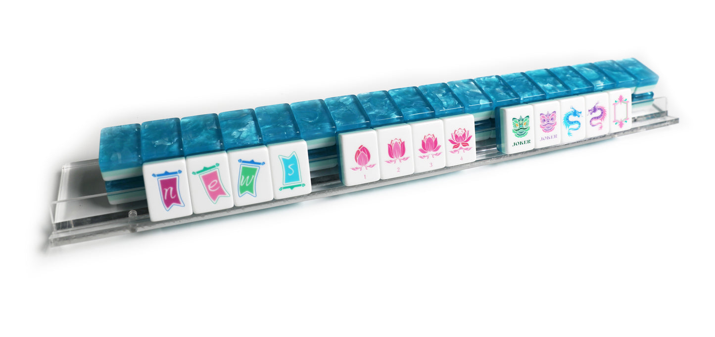 Original Design Ice Blue Tri-Layer Resin American Mahjong Set, 160 Pcs 32mm Mah Jong Tiles for Family Game Night