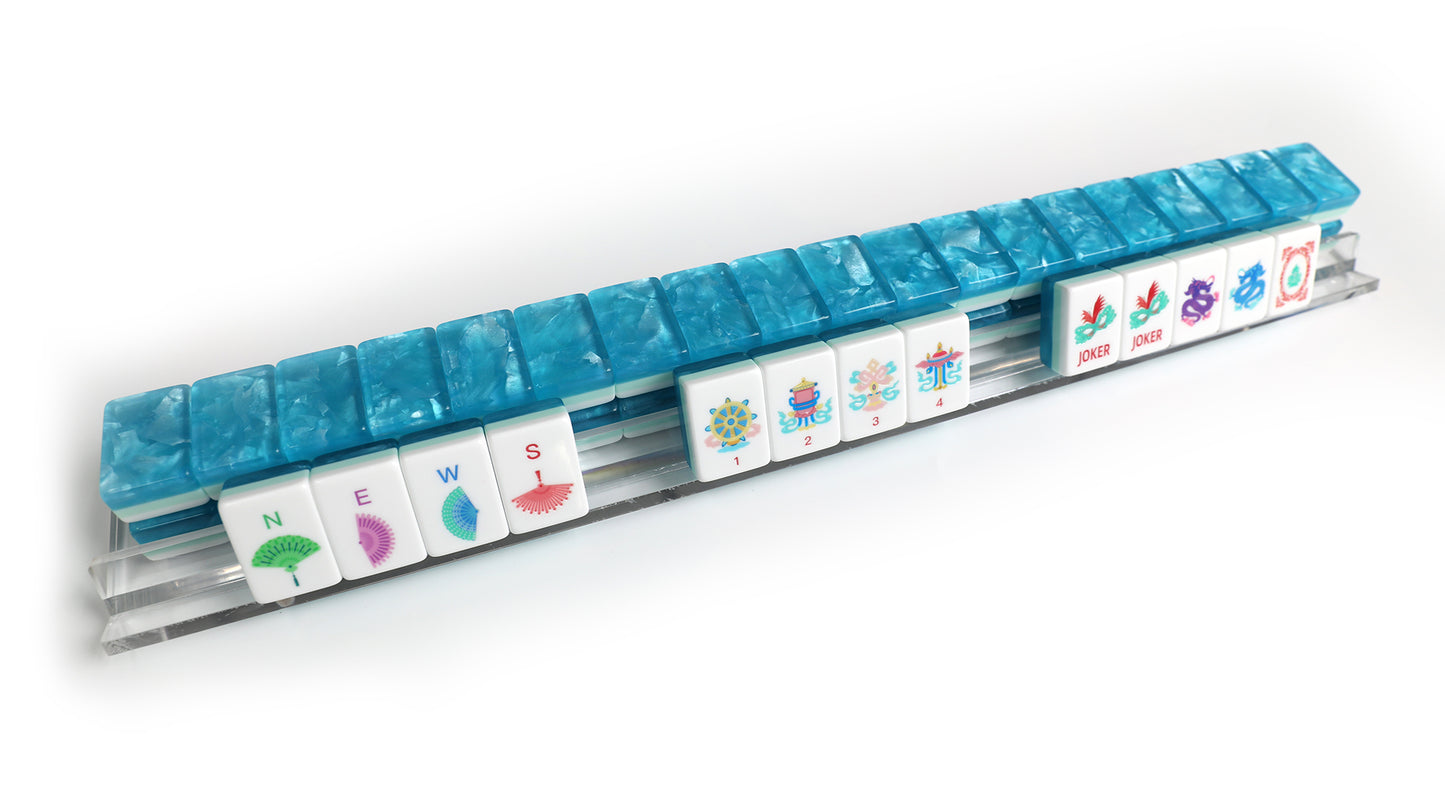 Premium Aqua Blue Marble American Mahjong Set, 160 Tiles 32mm Original Custom US Mahjong Tiles, Complete Western Mahjong Game Set for Home Party