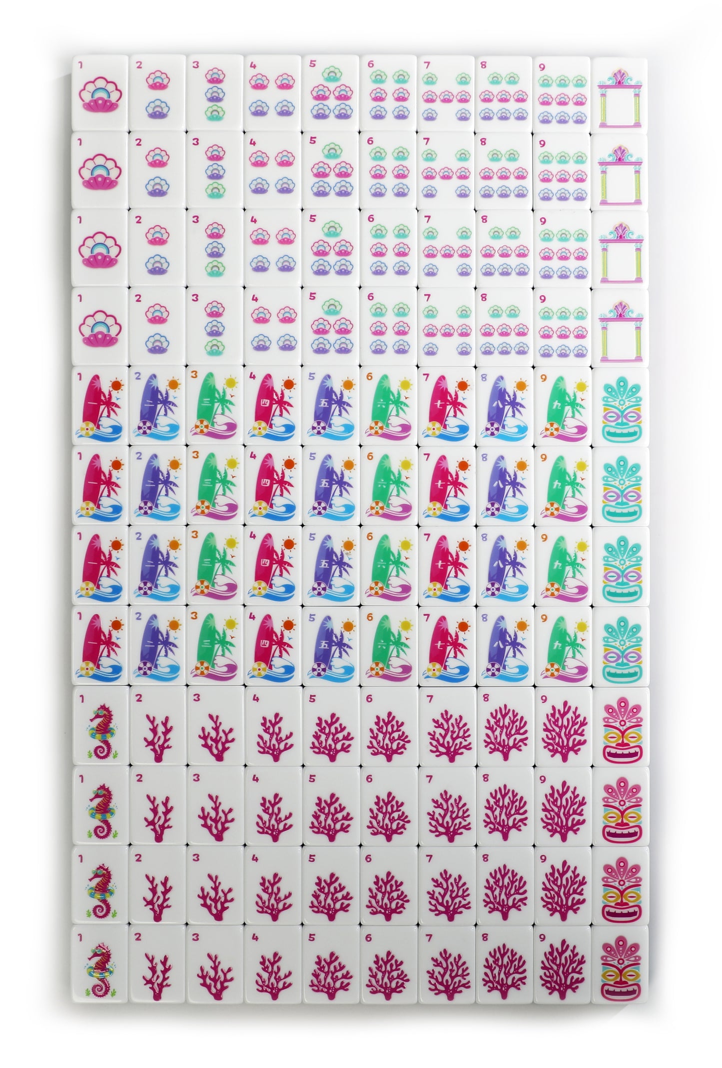 New Original Tropical Hawaiian American Mahjong Set 160 Pieces 32mm Blue Swirl Resin Mahjong Tiles, Flamingo Ocean Beach Pattern Mah Jongg Game Set for Indoor Gathering