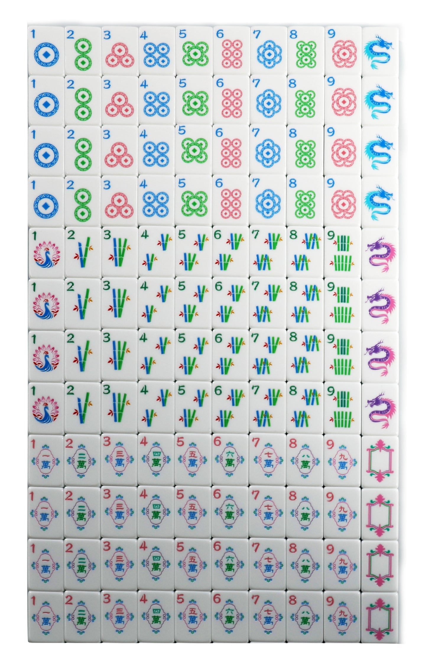 Original Custom Illustrated American Mahjong Set, 160 Tiles Luxury 3-Layer Aqua Swirl Resin Mah Jongg with Dragon, Peacock & Lotus Art Pattern