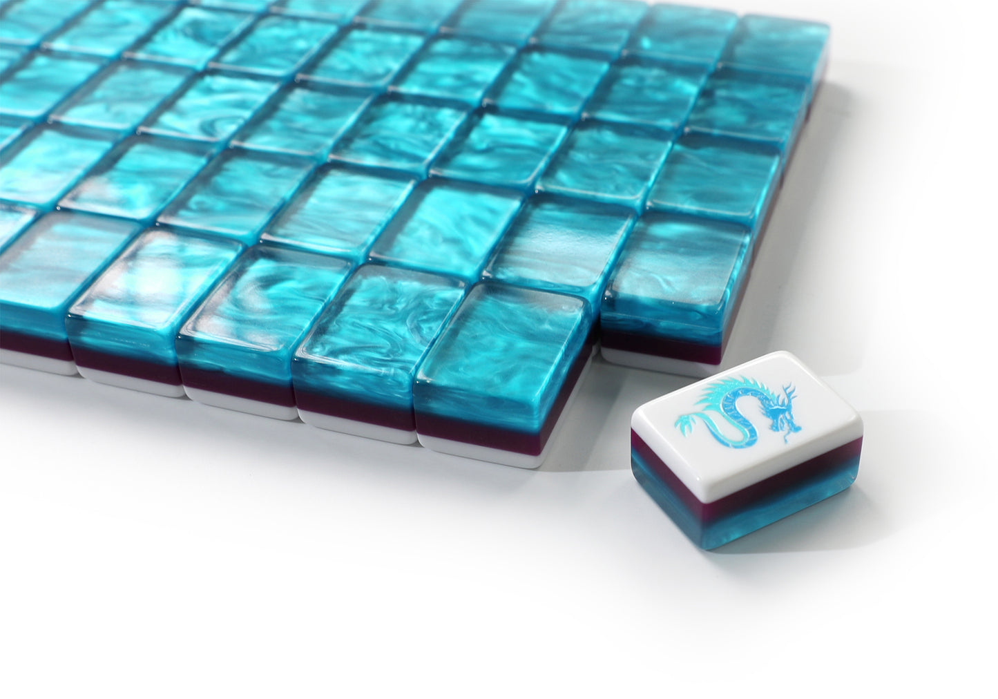 Original Custom Illustrated American Mahjong Set, 160 Tiles Luxury 3-Layer Aqua Swirl Resin Mah Jongg with Dragon, Peacock & Lotus Art Pattern