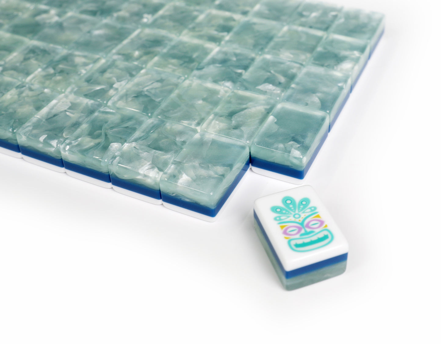 Tropical Flamingo Hawaiian American Mahjong Set 160 Tiles, 3-Layer Pearl Marbled Acrylic Mah Jongg with Surfboard, Coral & Tiki Mask Joker Tiles