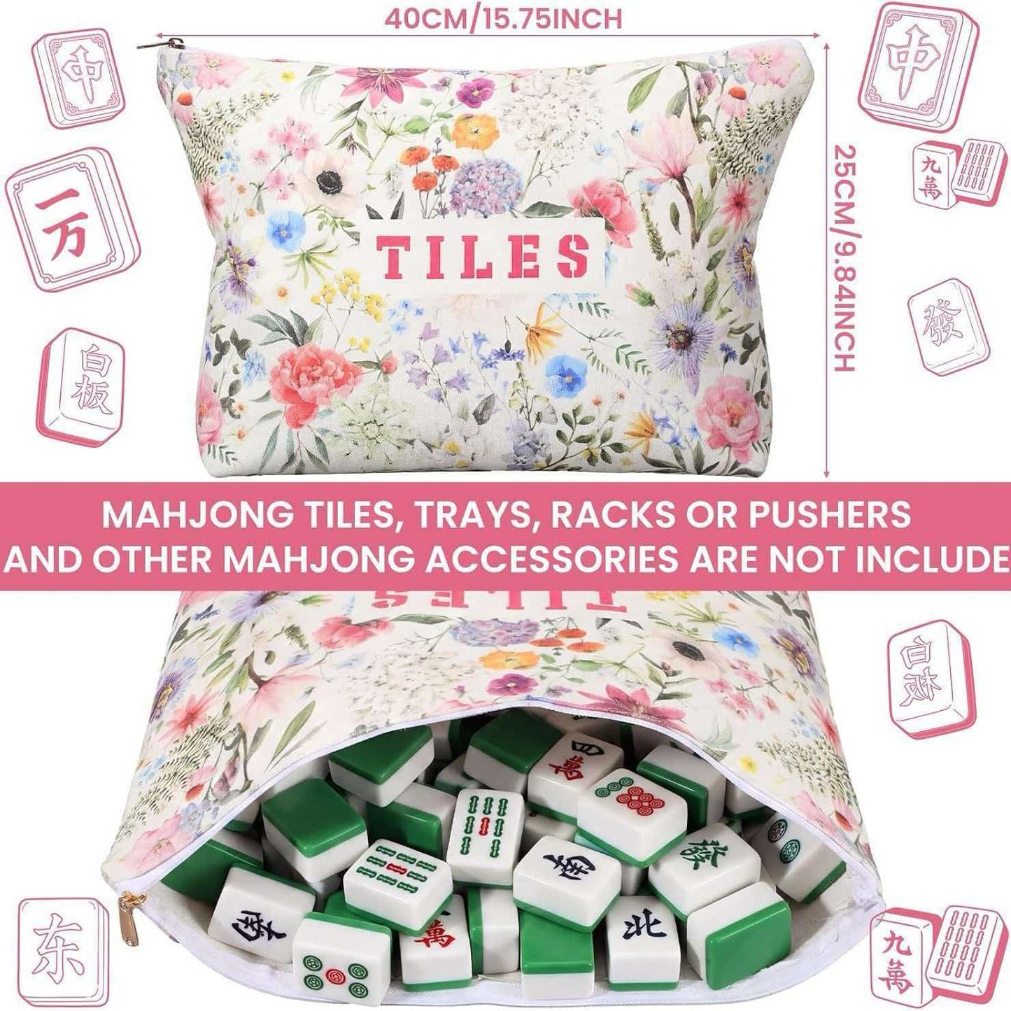 American Mahjong Set Bag | 3-Piece Floral Mahjong Tiles Storage Tote Bag, Travel Mah Jongg Carry Bag for Mahjong Game Accessories