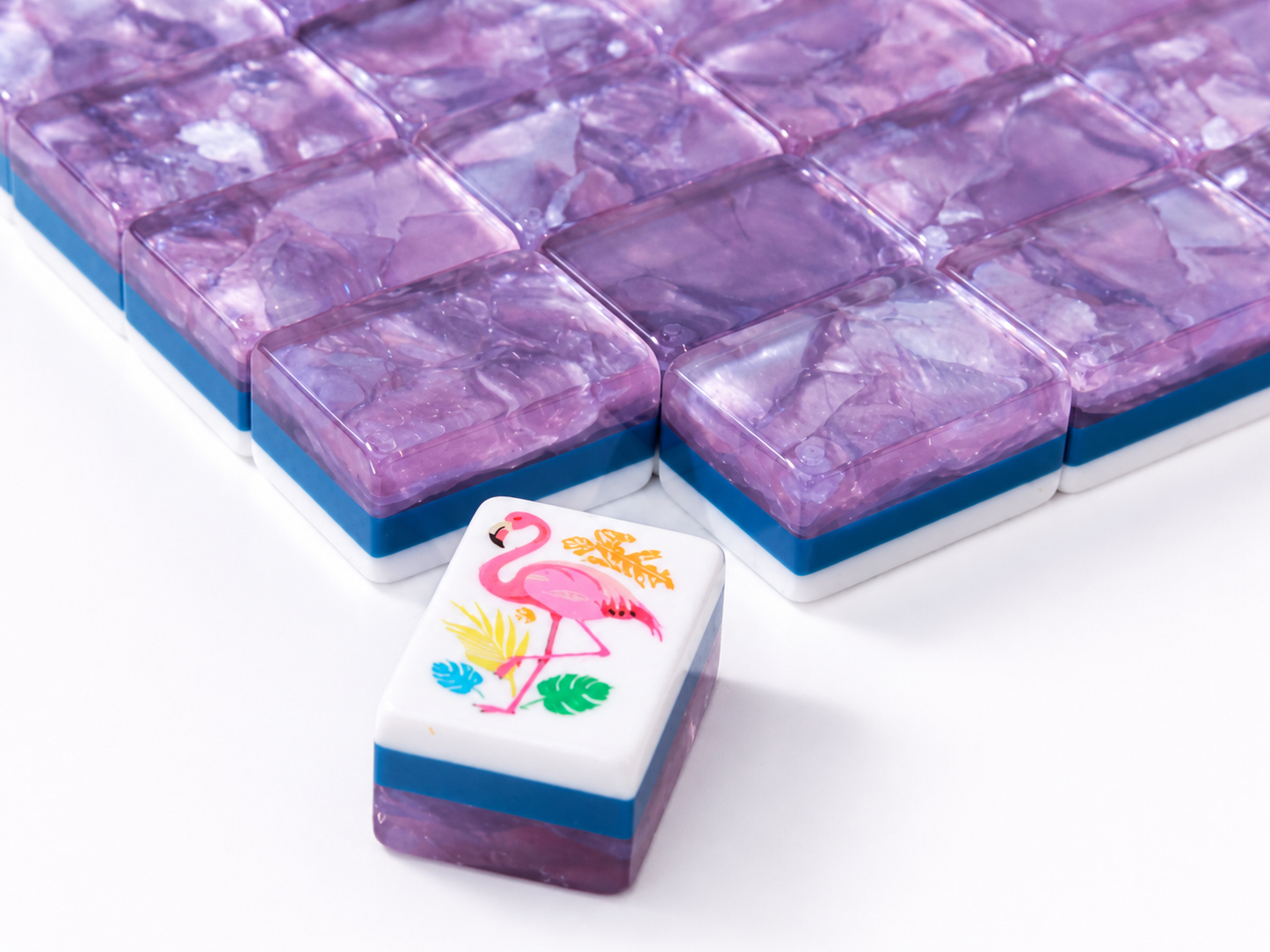 Purple Marbled American Mahjong Set 160 Tiles 32mm Large Size Tropical Flamingo Hawaiian Hand Painted Mah Jongg Game Set for Party Home Play
