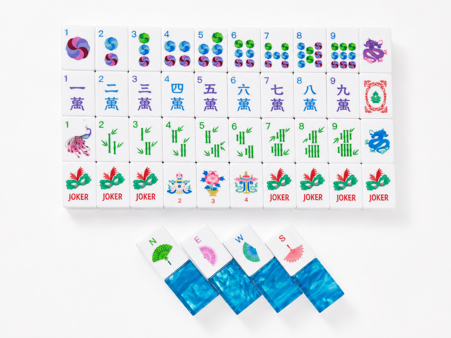 Original Artwork American Mahjong Set 160 Tiles, Luxury 3-Layer Aqua Swirl Resin Mah Jongg with Creative Mask Joker, Dragon & Peacock Custom Illustrated Tiles