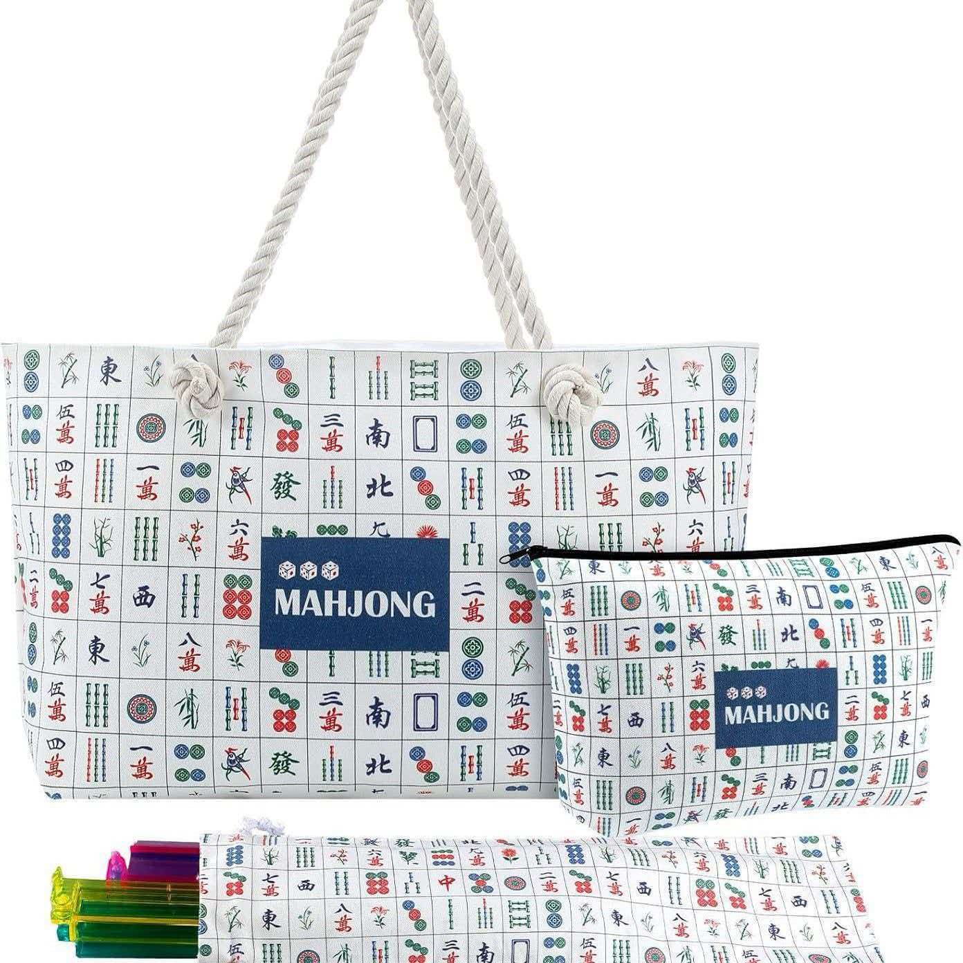 American Mahjong Set Bag | 3-Piece Floral Mahjong Tiles Storage Tote Bag, Travel Mah Jongg Carry Bag for Mahjong Game Accessories
