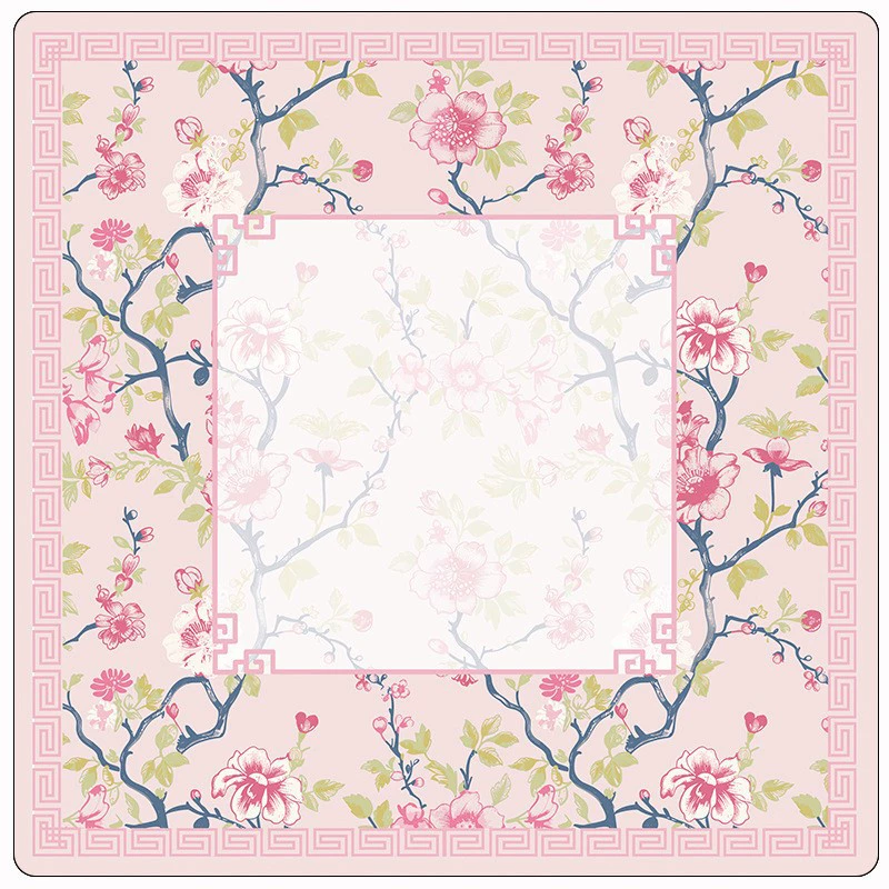 American Mahjong Mat 80cm Square Chinoiserie Floral Pattern, Thick Rubber Non Slip Mahjong Table Pad, Noise Reduction Mahjong Game Cover
