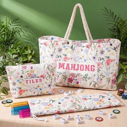 American Mahjong Set Bag | 3-Piece Floral Mahjong Tiles Storage Tote Bag, Travel Mah Jongg Carry Bag for Mahjong Game Accessories