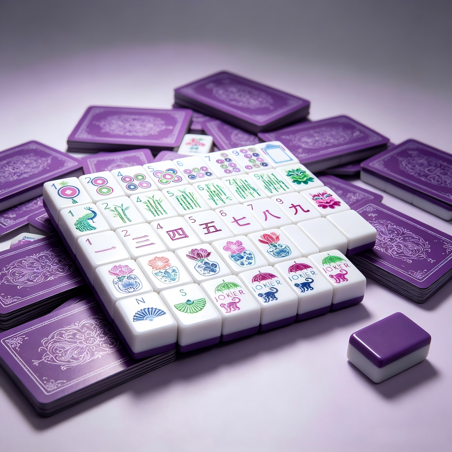 Premium Purple American Mahjong Set 32 Inch | 160 Tiles with Unique Art Patterns, Mysterious Purple Design, US Warehouse Ready to Ship