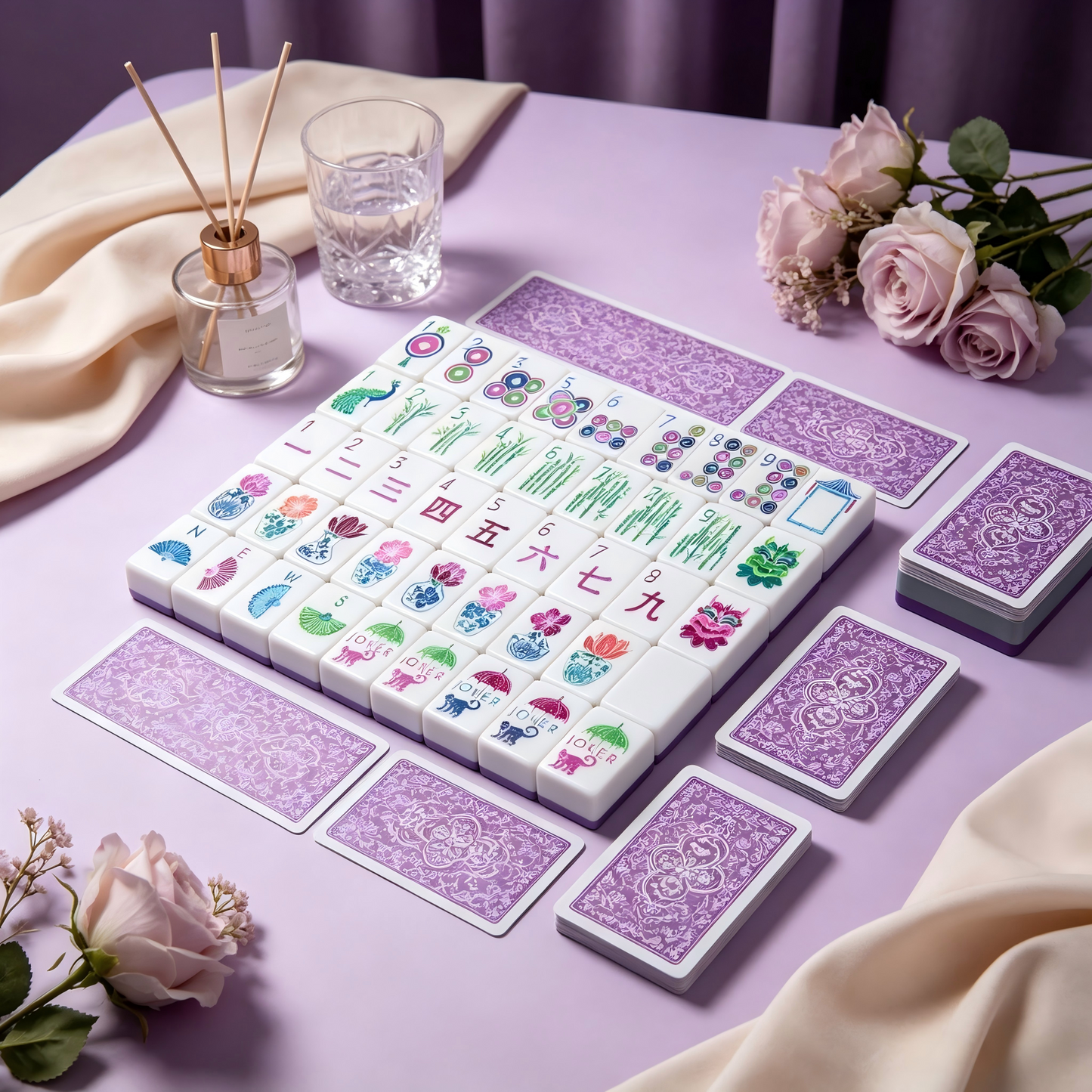 Premium Purple American Mahjong Set 32 Inch | 160 Tiles with Unique Art Patterns, Mysterious Purple Design, US Warehouse Ready to Ship