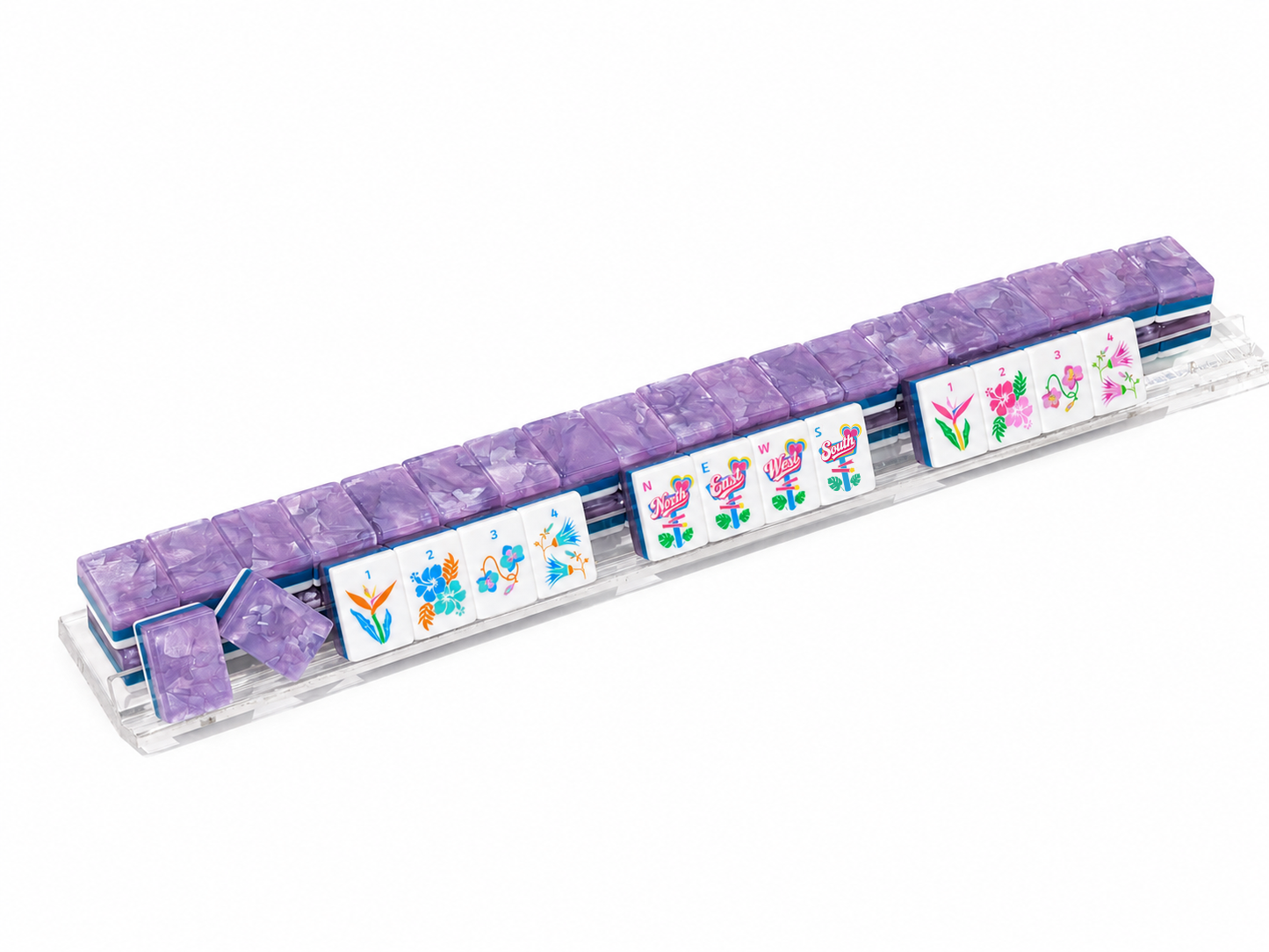 Purple Marbled American Mahjong Set 160 Tiles 32mm Large Size Tropical Flamingo Hawaiian Hand Painted Mah Jongg Game Set for Party Home Play