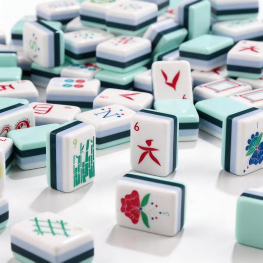 Cute Mint Green American Mahjong Set 160 4-Layer Tiles | Unique Floral Dragon Illustrated Tile, Sturdy Handcraft Mahjong Tiles