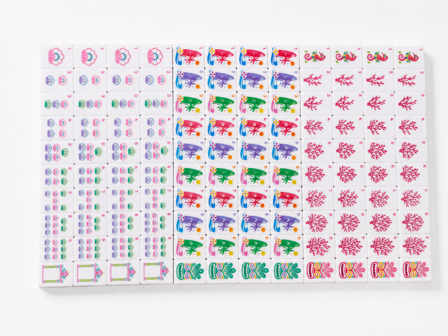 Pink Glitter Tropical Flamingo American Mahjong Set 160 Tiles 32mm, Original Hawaiian Beach Custom Illustrated Mah Jongg Tiles Luxury Resin Game Set