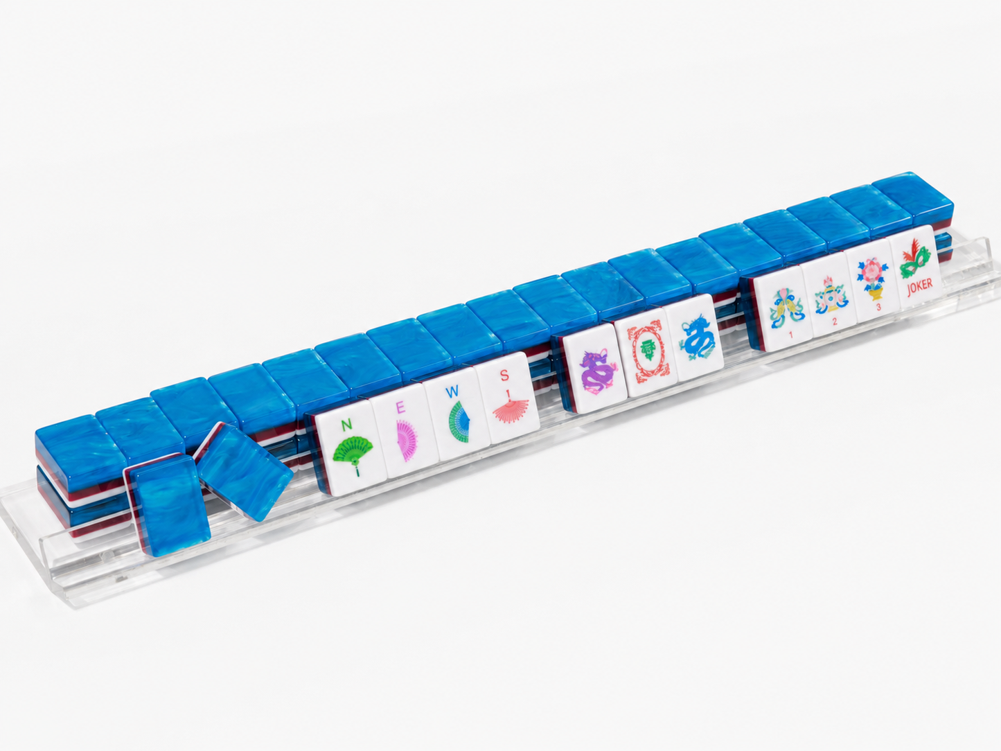 Original Artwork American Mahjong Set 160 Tiles, Luxury 3-Layer Aqua Swirl Resin Mah Jongg with Creative Mask Joker, Dragon & Peacock Custom Illustrated Tiles
