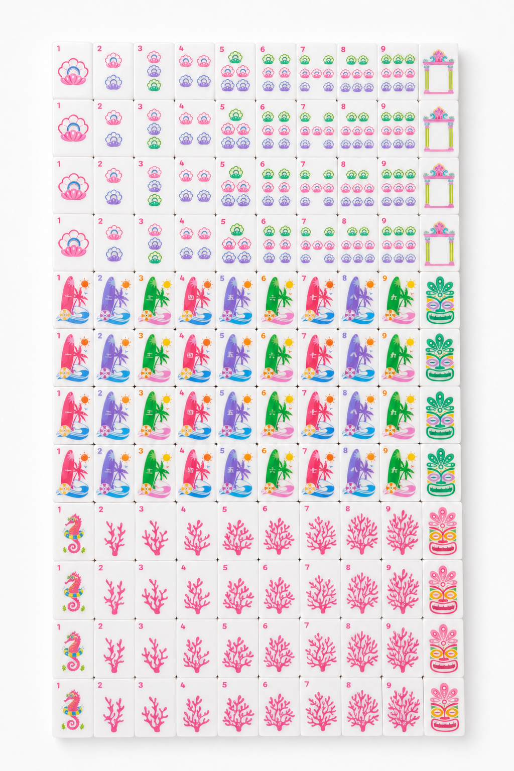 Purple Marbled American Mahjong Set 160 Tiles 32mm Large Size Tropical Flamingo Hawaiian Hand Painted Mah Jongg Game Set for Party Home Play