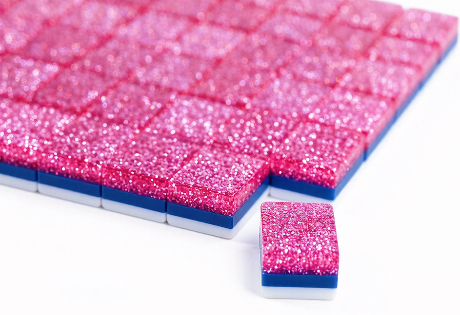 Pink Glitter American Mahjong Set 160 Tiles 32mm | Original Custom Illustrated Mah Jongg Tiles, Lotus & Dragon Pattern Luxury Resin Mahjong Game Set