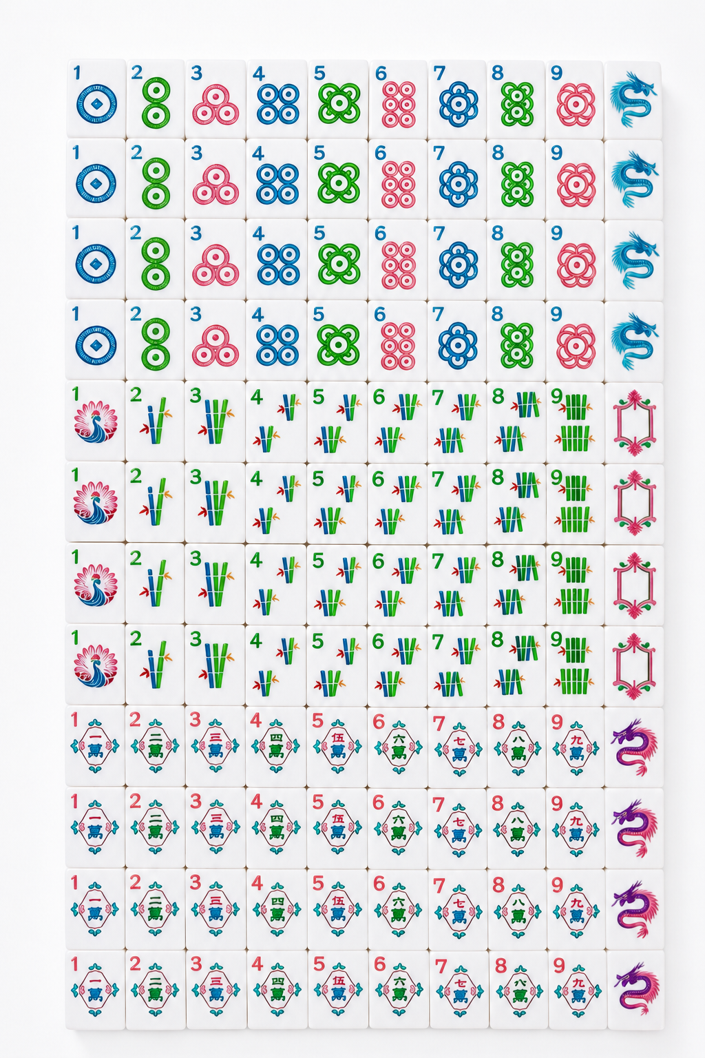 Chinese Dragon Mint Green American Mahjong Set 160 Tiles, 3-Layer Pearl Swirl Acrylic Mah Jongg with Peacock, Lotus & Traditional Face Joker Tiles