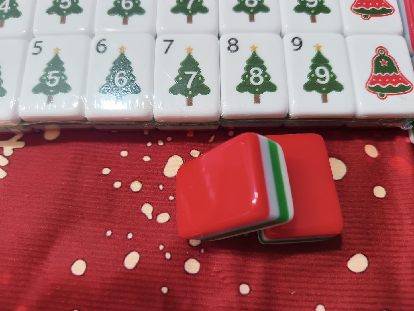 Christmas American Mahjong Set - red and green striped rack pusher accessory