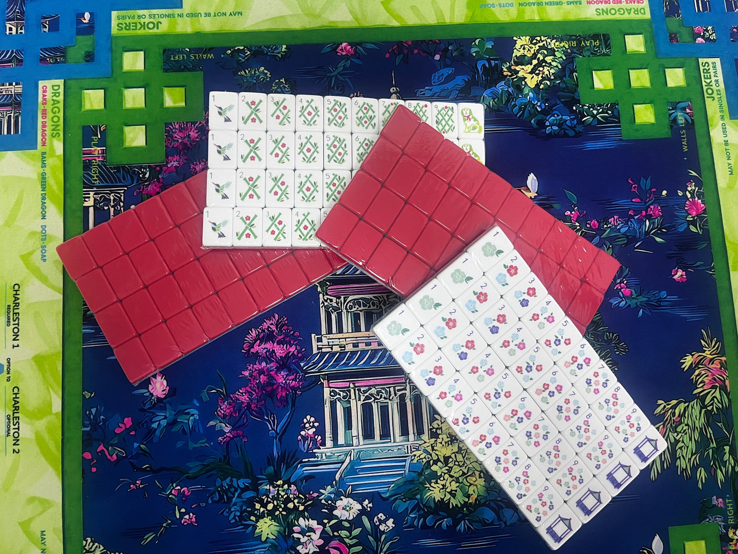 32 Inch 4-Layer Tri-Color American Mahjong Set 160 Tiles | Cute Red Dog Print Standard US Mah Jongg Acrylic Game Set for Ladies Game Night & Holiday Gift