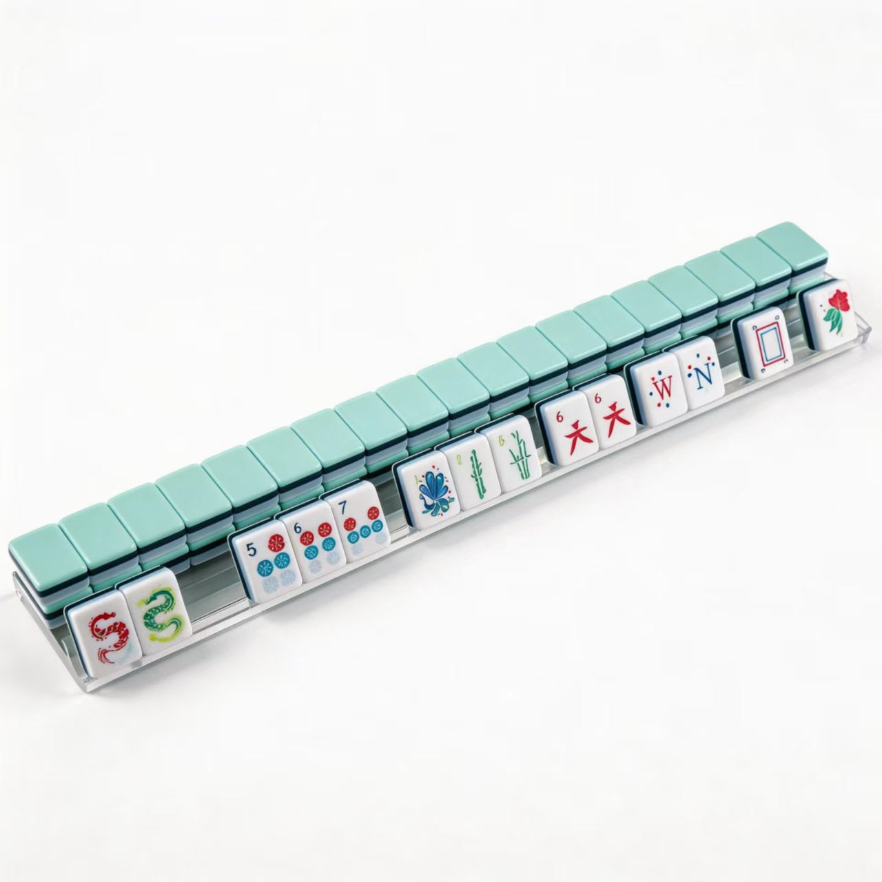 Cute Mint Green American Mahjong Set 160 4-Layer Tiles | Unique Floral Dragon Illustrated Tile, Sturdy Handcraft Mahjong Tiles
