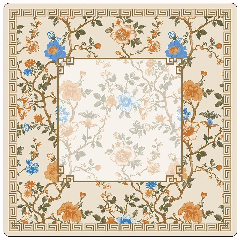 American Mahjong Mat 80cm Square Chinoiserie Floral Pattern, Thick Rubber Non Slip Mahjong Table Pad, Noise Reduction Mahjong Game Cover