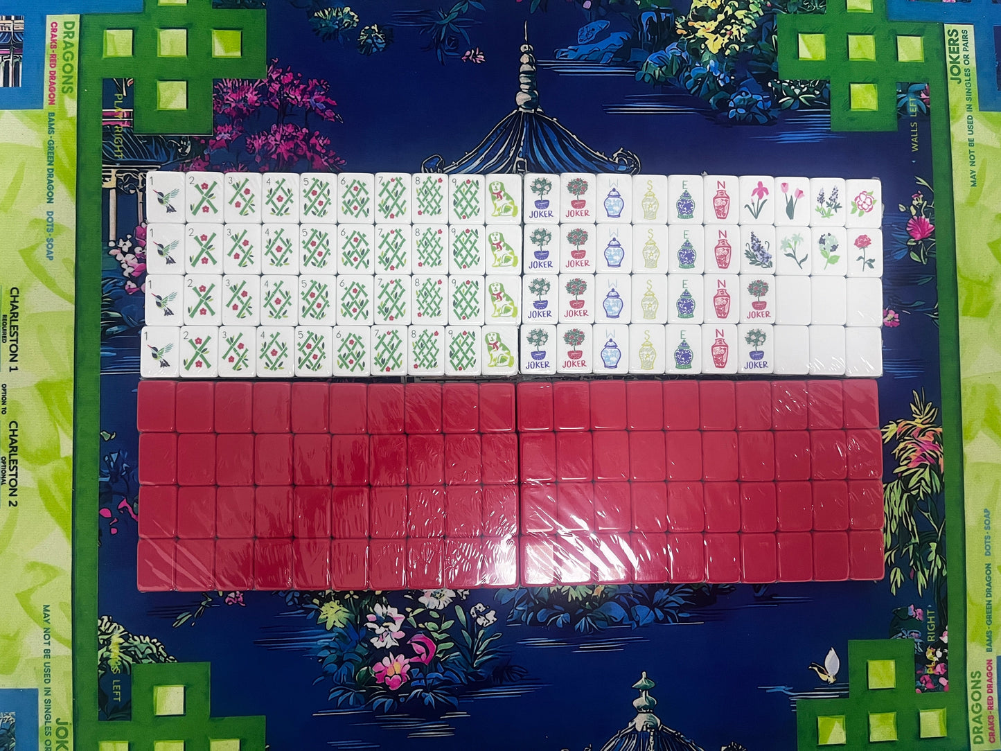 32 Inch 4-Layer Tri-Color American Mahjong Set 160 Tiles | Cute Red Dog Print Standard US Mah Jongg Acrylic Game Set for Ladies Game Night & Holiday Gift