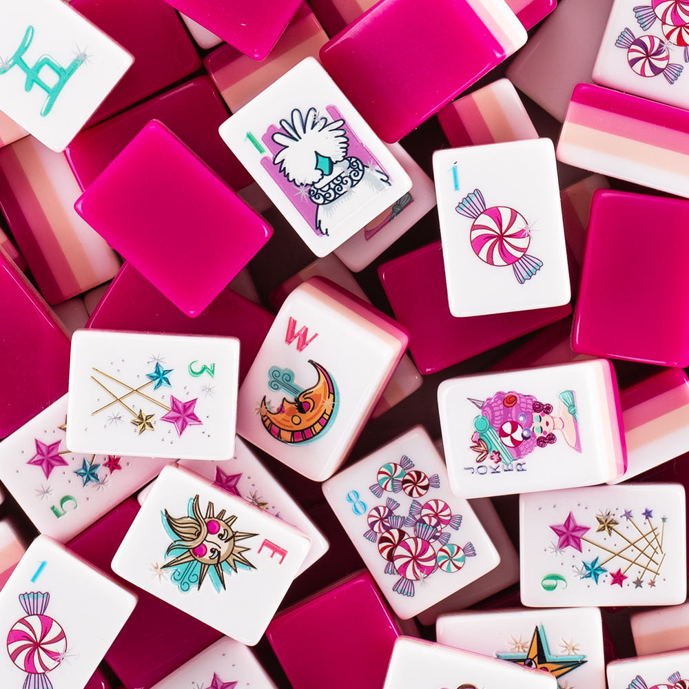 Pink Gradient American Mahjong Set 160 Tiles | Candy Cute Design Portable US Mah Jongg Game for Ladies Party Home Game Night