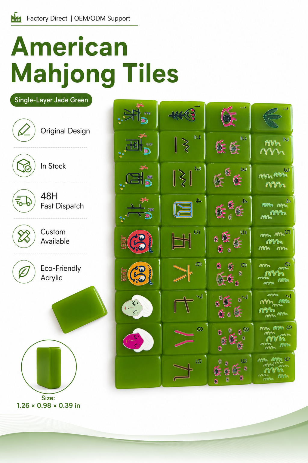 Original Jade Green Women Themed American Mahjong Set 160 Tiles | Elegant Green Acrylic Tiles, Hand-Drawn Female Character Art, US Warehouse Stock, Premium Tabletop Game Gift for Her
