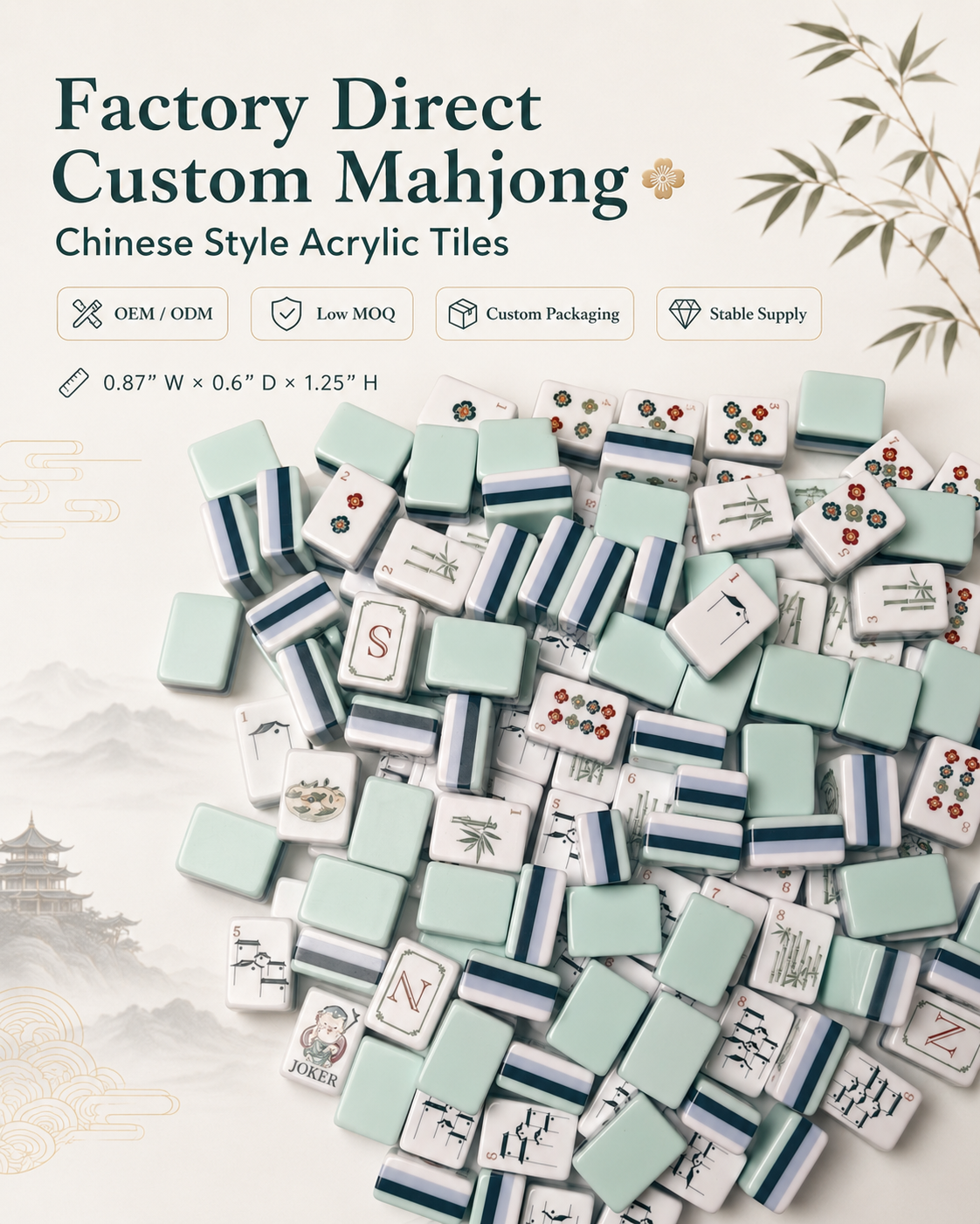 Chinese Art Style Acrylic American Mahjong Set 160 pcs| Original Design