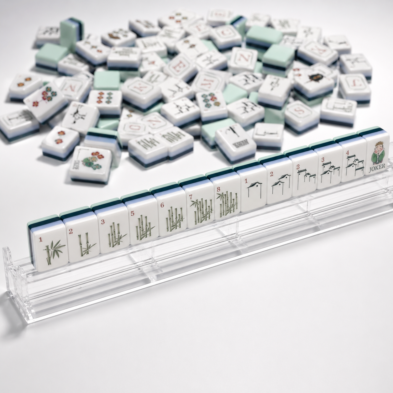 Scattered mahjong tiles top view