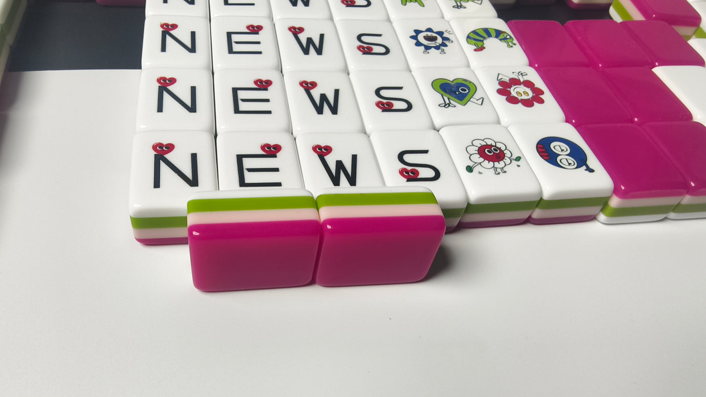 Original Mood Storm American Mahjong Set 32 Inch | 160 Tiles with Fun Emotion Art, 4-Layer Pink Green White Structure, Premium Tabletop Game Gift for Game Night
