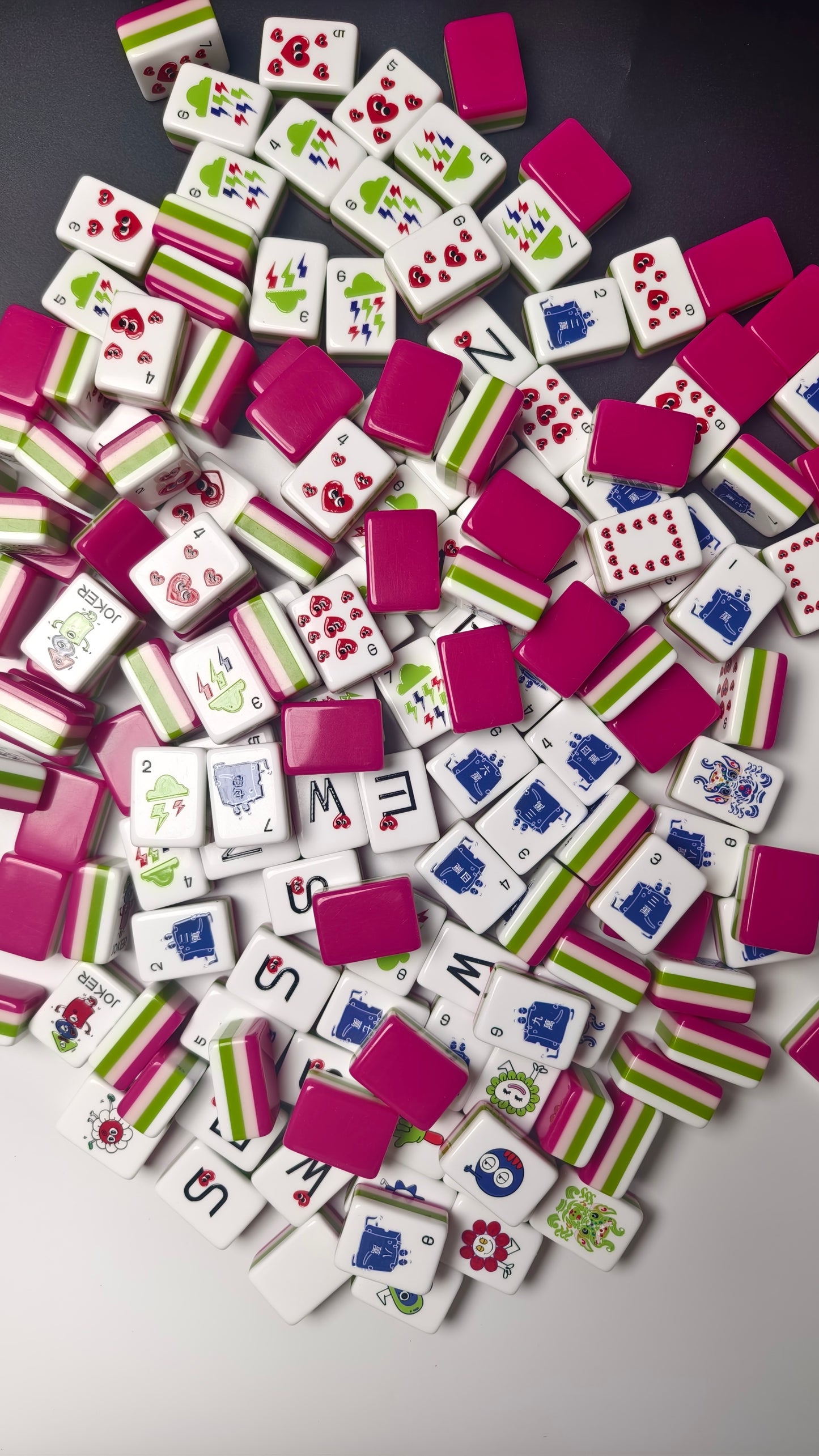 Original Mood Storm American Mahjong Set 32 Inch | 160 Tiles with Fun Emotion Art, 4-Layer Pink Green White Structure, Premium Tabletop Game Gift for Game Night