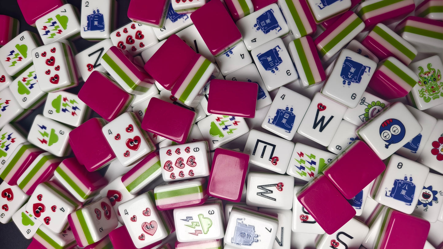 Original Mood Storm American Mahjong Set 32 Inch | 160 Tiles with Fun Emotion Art, 4-Layer Pink Green White Structure, Premium Tabletop Game Gift for Game Night