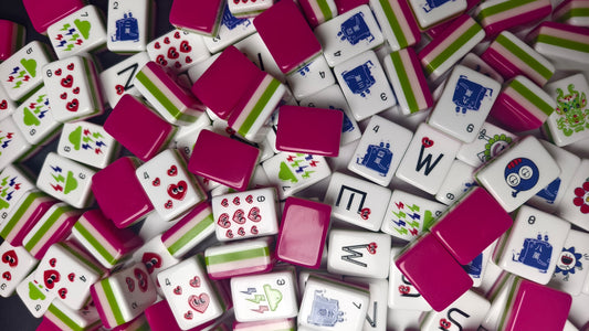 Original Mood Storm American Mahjong Set 32 Inch | 160 Tiles with Fun Emotion Art, 4-Layer Pink Green White Structure, Premium Tabletop Game Gift for Game Night