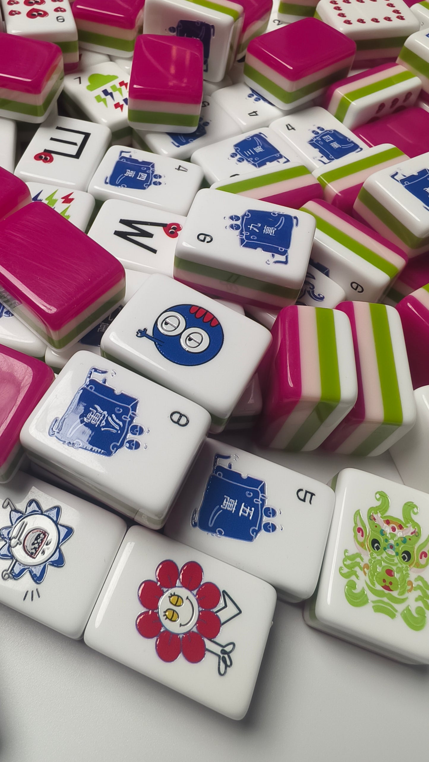 Original Mood Storm American Mahjong Set 32 Inch | 160 Tiles with Fun Emotion Art, 4-Layer Pink Green White Structure, Premium Tabletop Game Gift for Game Night