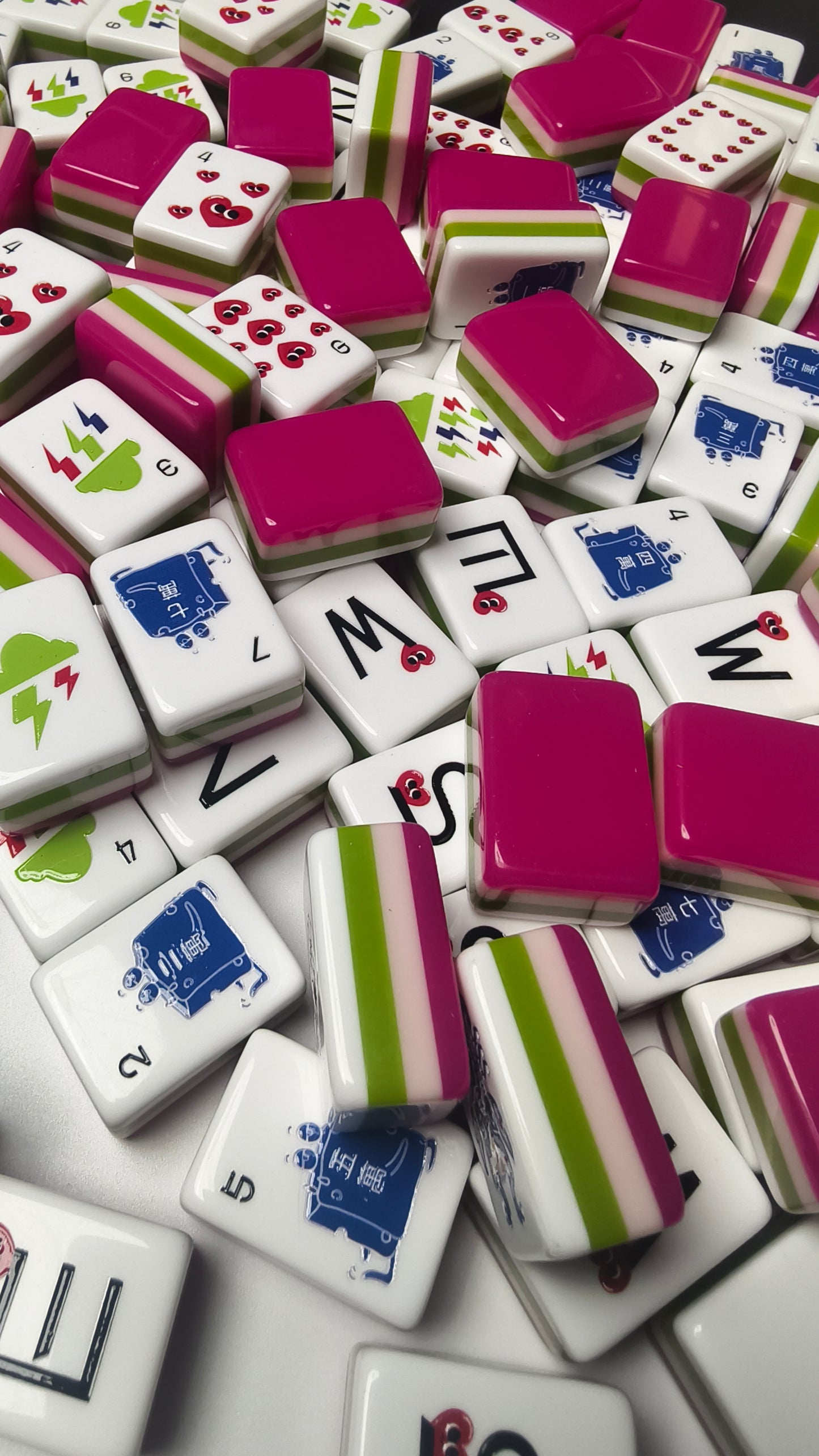 Original Mood Storm American Mahjong Set 32 Inch | 160 Tiles with Fun Emotion Art, 4-Layer Pink Green White Structure, Premium Tabletop Game Gift for Game Night