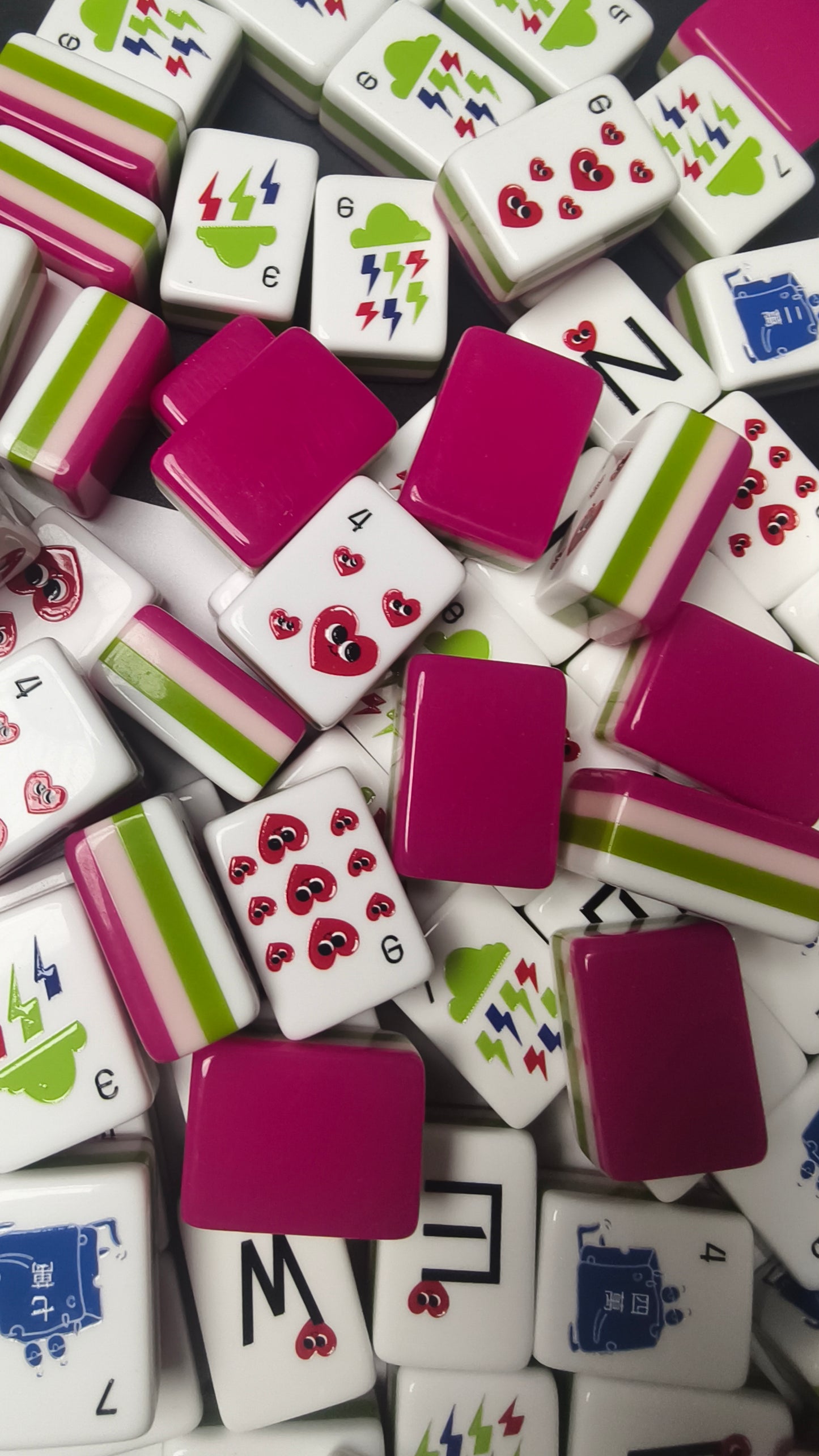 Original Mood Storm American Mahjong Set 32 Inch | 160 Tiles with Fun Emotion Art, 4-Layer Pink Green White Structure, Premium Tabletop Game Gift for Game Night