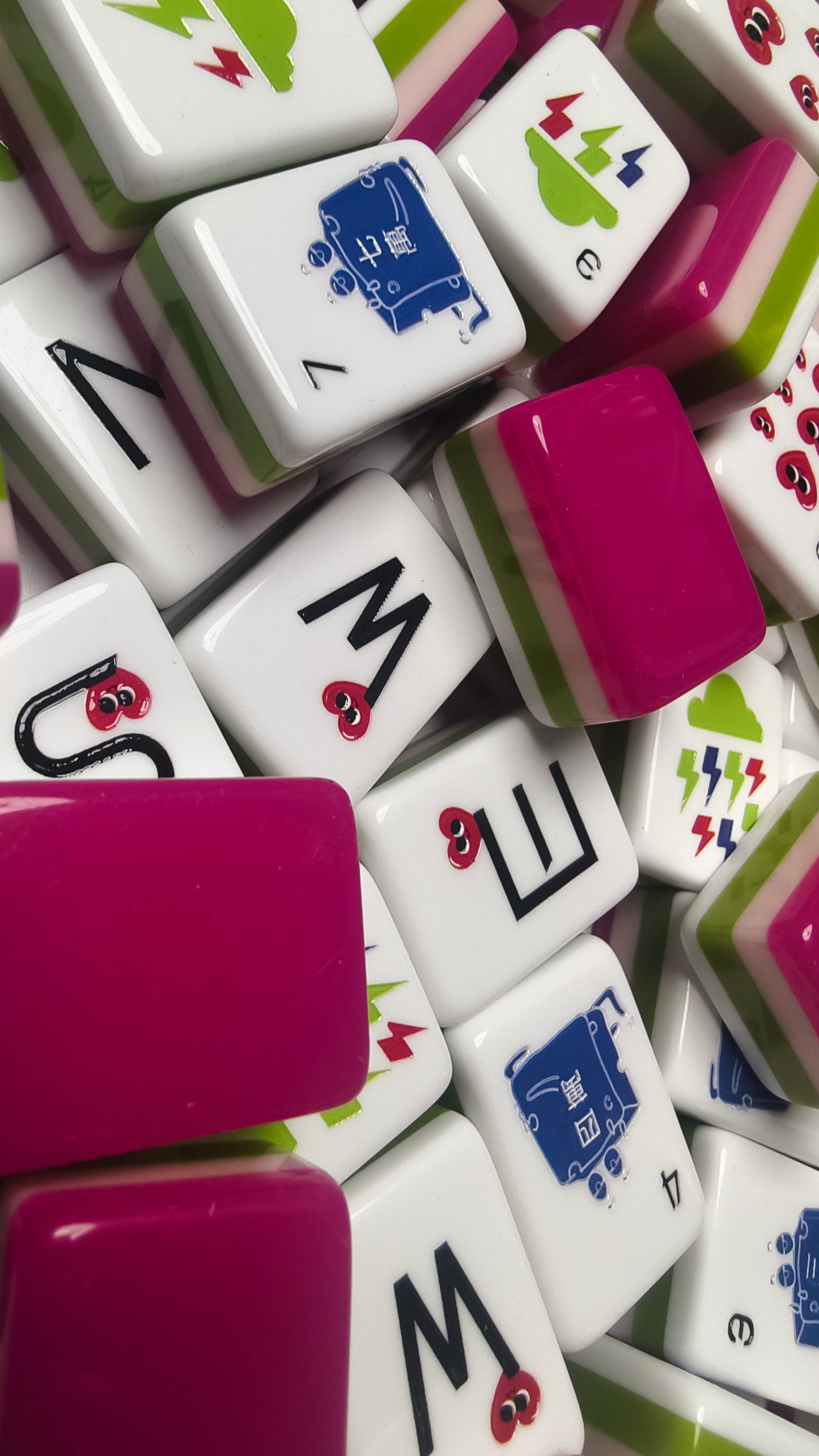 Original Mood Storm American Mahjong Set 32 Inch | 160 Tiles with Fun Emotion Art, 4-Layer Pink Green White Structure, Premium Tabletop Game Gift for Game Night