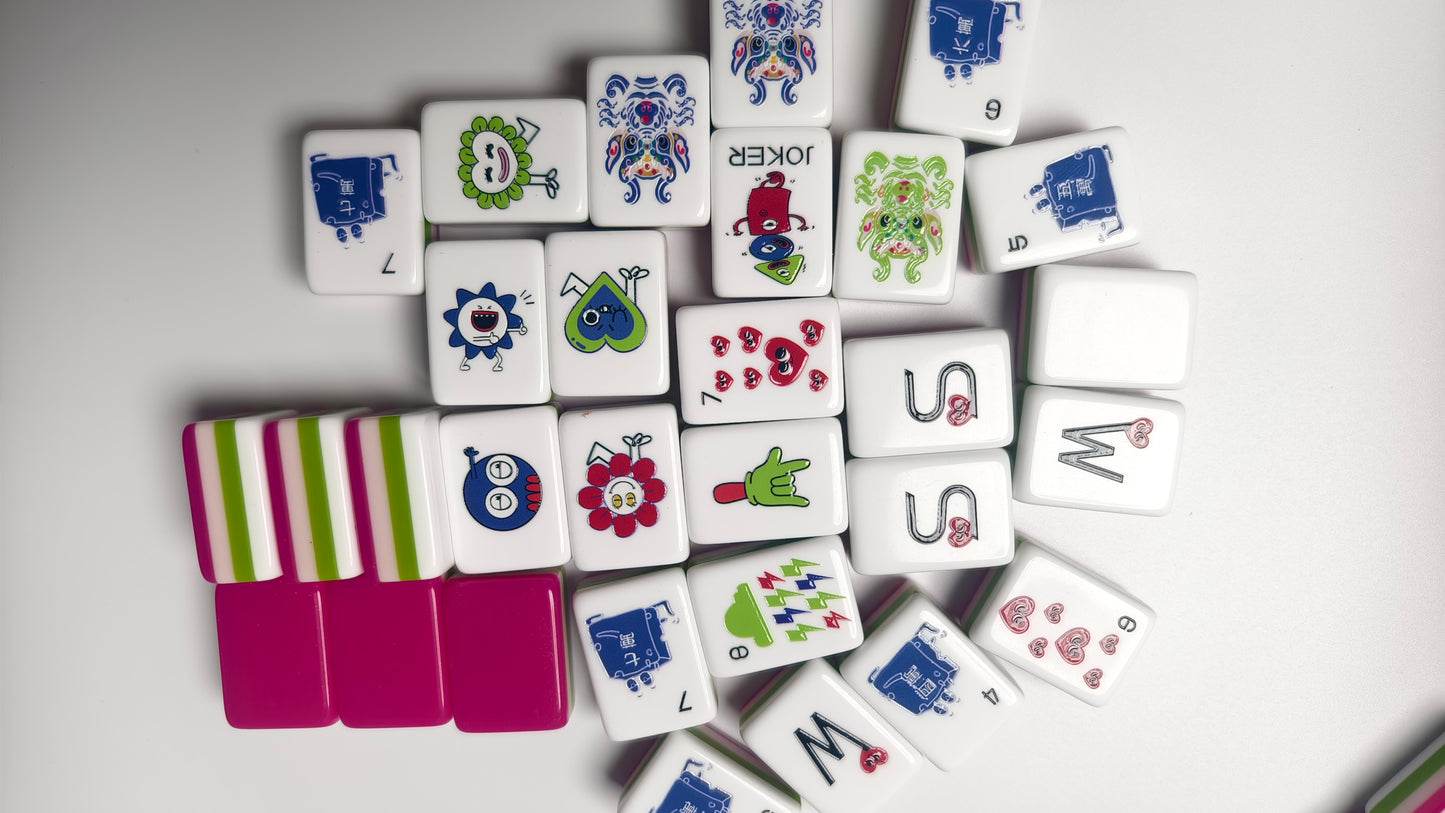 Original Mood Storm American Mahjong Set 32 Inch | 160 Tiles with Fun Emotion Art, 4-Layer Pink Green White Structure, Premium Tabletop Game Gift for Game Night