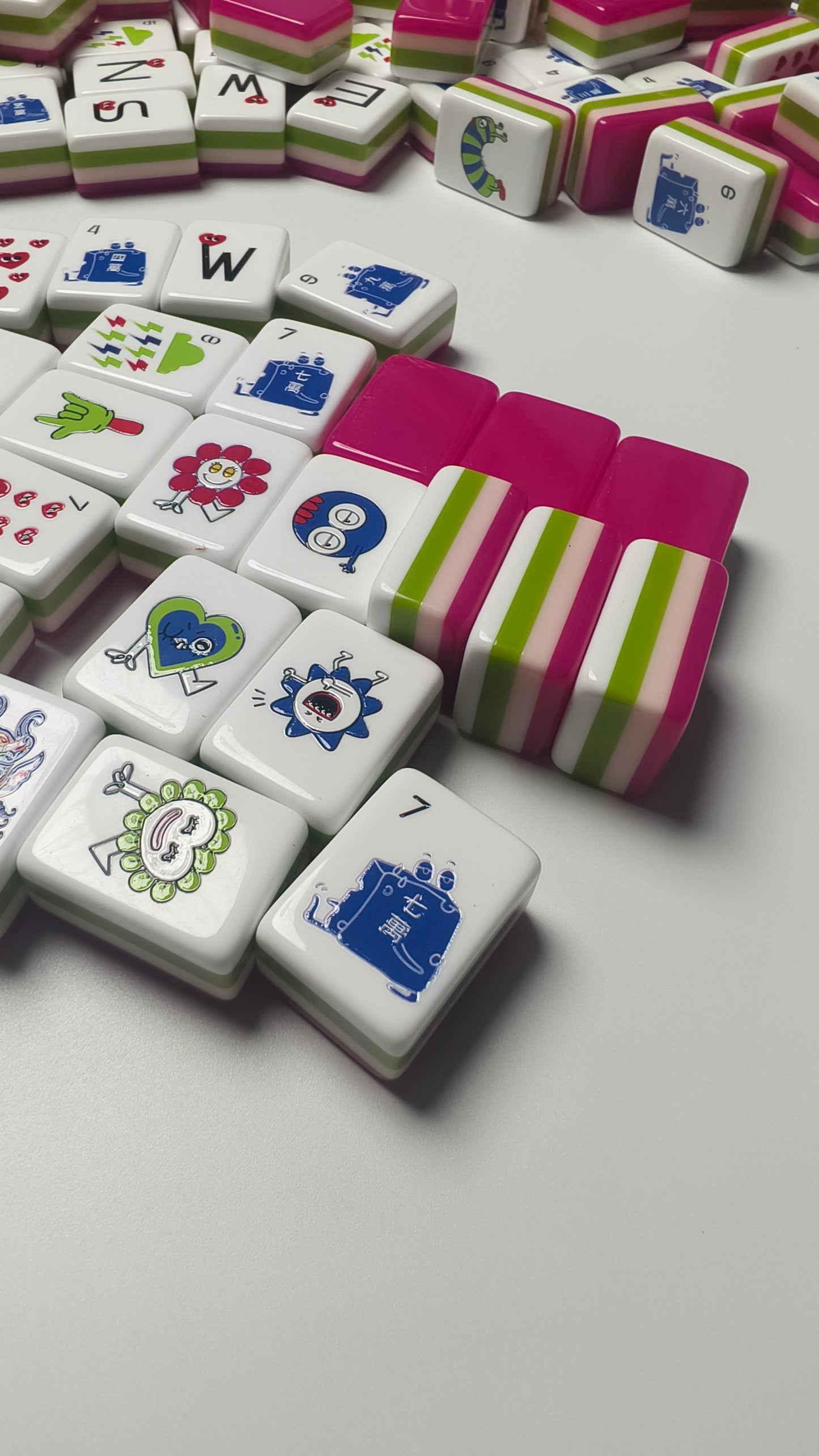 Original Mood Storm American Mahjong Set 32 Inch | 160 Tiles with Fun Emotion Art, 4-Layer Pink Green White Structure, Premium Tabletop Game Gift for Game Night