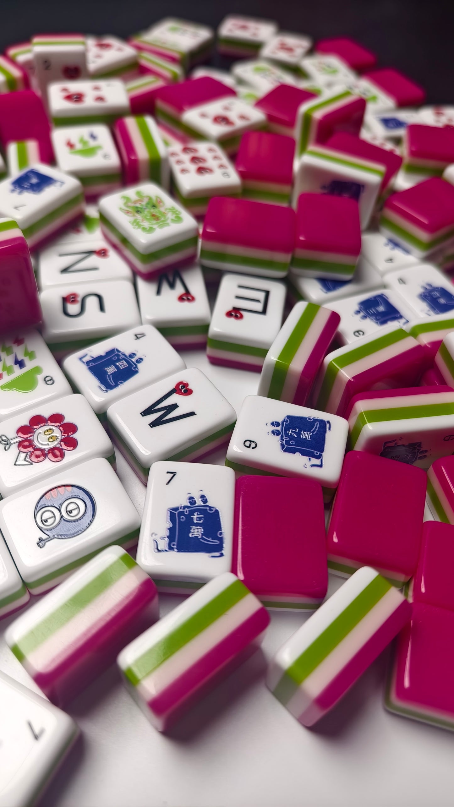 Original Mood Storm American Mahjong Set 32 Inch | 160 Tiles with Fun Emotion Art, 4-Layer Pink Green White Structure, Premium Tabletop Game Gift for Game Night