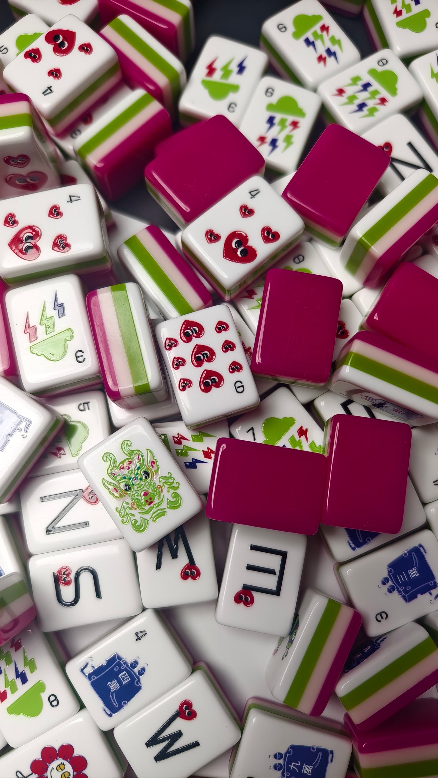 Original Mood Storm American Mahjong Set 32 Inch | 160 Tiles with Fun Emotion Art, 4-Layer Pink Green White Structure, Premium Tabletop Game Gift for Game Night
