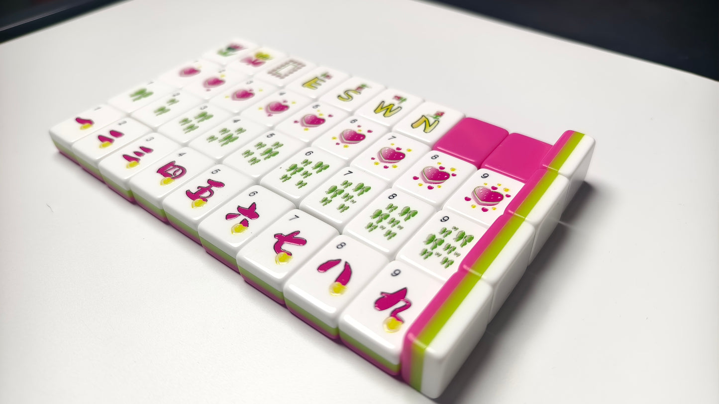 Sweet Rose Heart American Mahjong Set 32 Inch | 160 Tiles with Original Heart & Flower Art, 3-Layer Pink Green White Tiles, Premium Tabletop Game Gift