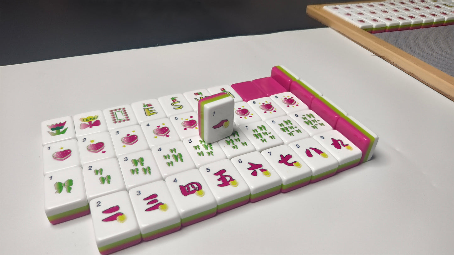 Sweet Rose Heart American Mahjong Set 32 Inch | 160 Tiles with Original Heart & Flower Art, 3-Layer Pink Green White Tiles, Premium Tabletop Game Gift